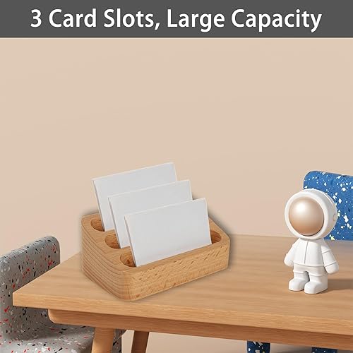 Miniatura 4 de 4 soportes de madera para tarjetas de presentación, 3 ranuras para tarjetas, soporte para tarjetas de visita de madera, 4.5 x 2.7 x 1.9 pulgadas,