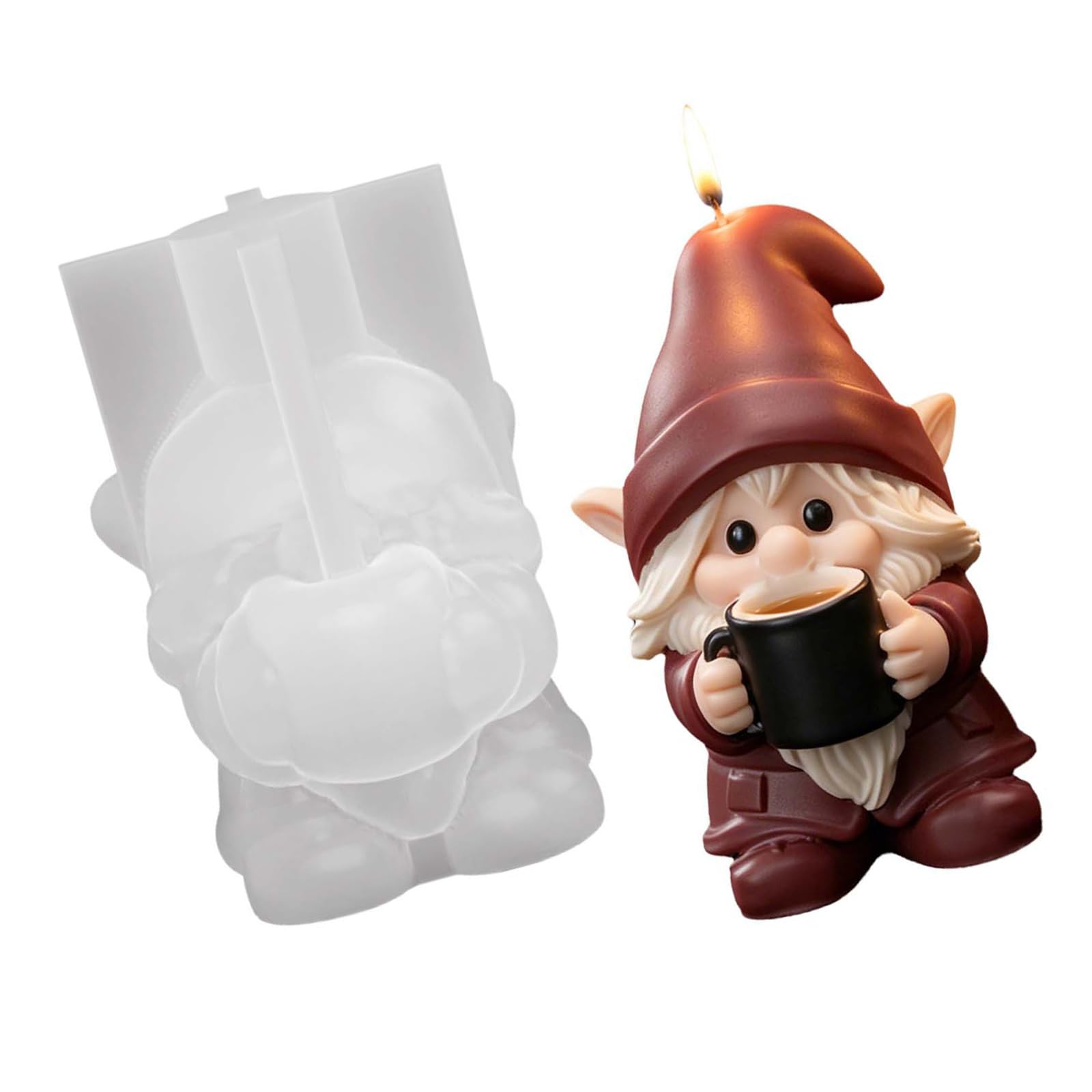SHINLHUA Mold in Flexible Silicone, Coffee Figure Theme with Ear Hat Beard Cup Accents, Single Pour Shell for Home Display Collectible Projects Coffee Figure Mold Silicone Wax