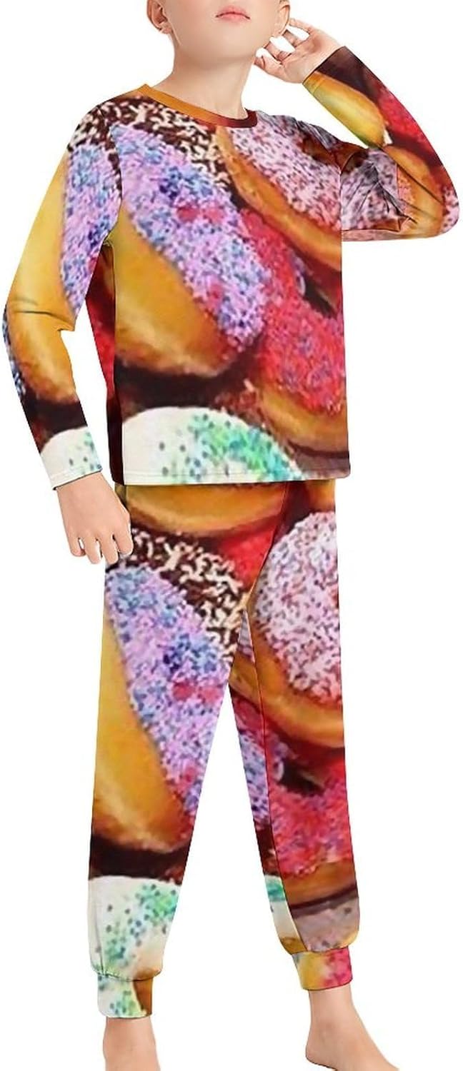 [mAnFcHiA] キッズ パジャマ 上下セット カラフル ドーナツ 長袖 子供服 長袖パジャマ 肌に優しい 綿100% パジャマ