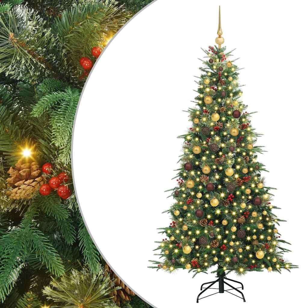 vidaXL Albero di Natale Artificiale con Rami Pieghevoli Verde 210 cm, Albero di Natale a forma di cono, decorazione resistente, luci festive con stringa bianca calda