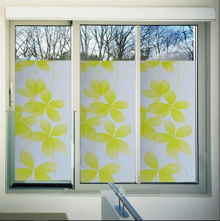 Image of SUNBIRD Window Film Privacy Colorful Window Sticker, Decorative Window Vinyl, Adhesive Home UV Blocking, Heat Insulation Static Cling for Bathroom Office (17X 78 INCHES, Green Leaf dot)