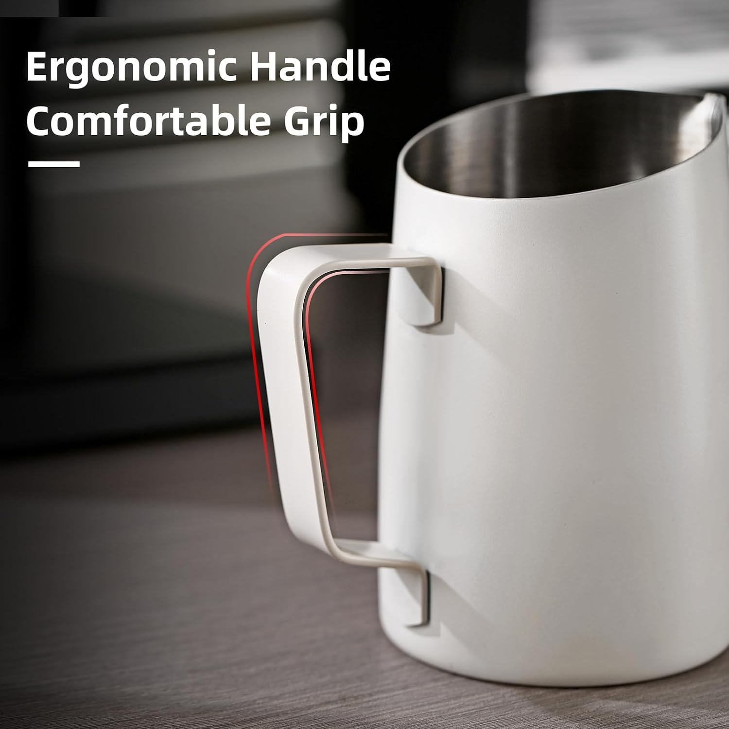 Milk Frothing Pitcher, 20OZ/600ML Stainless Steel Espresso Steaming Pitcher Coffee Milk Frother Cup with Handle and Scale (Black)