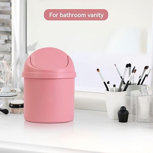 Miniatura 5 de HERCHR Mini bote de basura de plástico, pequeño cubo de basura de escritorio con tapa oscilante para el hogar, oficina, cocina, mesa de tocador,