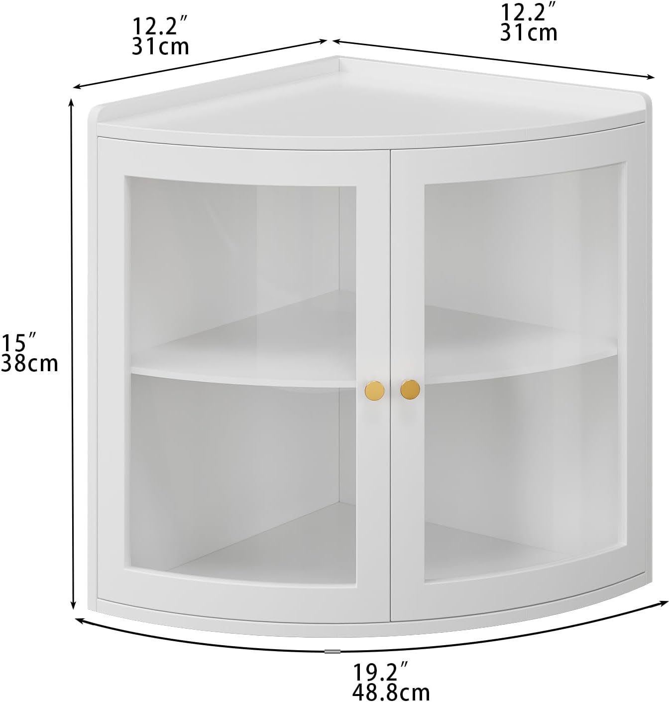Trironsun Fan Shape Corner Bread Box for Kitchen Counter Double Layer Large Bread Storage Container with Acrylic Doors Farmhouse Wooden Bread Box Organizer for Homemade Bread (White)
