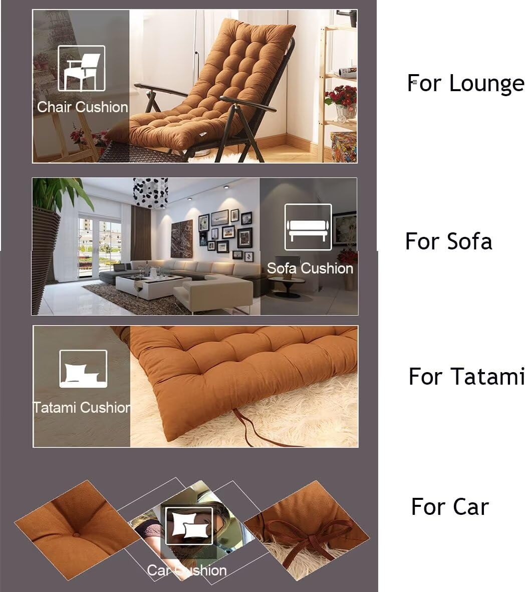 Lounge Chair Cushions Chaise Lounge Cushion Recliner Zero Gravity Chair Cushion Rocking Chair Cushion with Ties Coffee, 67x19x4in