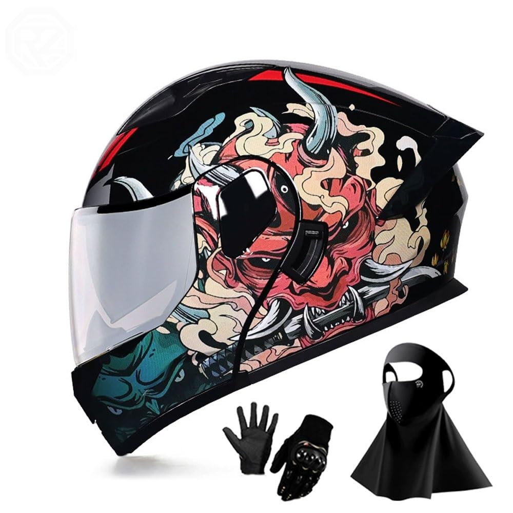 Ragopilen P16 Helmet, Full Face Motorcycle Helmet Approved 2 Visors Black Night Vision Adult Kids M-2Xl 3Pcs(,Xl(59-60Cm))