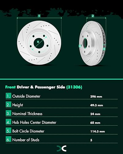 Miniatura 1156 de SCITOO Juego de 2 frenos de freno ranurados traseros para Chrysler Town & Country, 08-16 para Dodge Grand Caravan, 09-13 para Dodge Journey, 12-15
