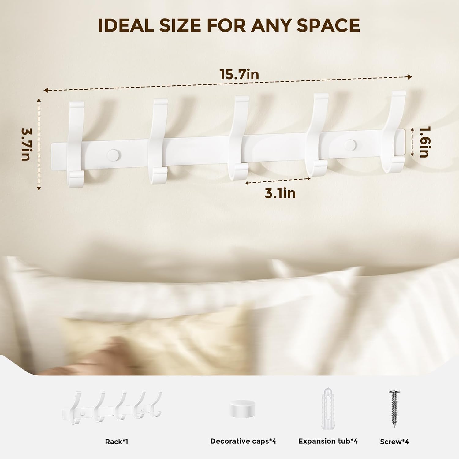 Optish Coat Rack Wall Mount, Heavy Duty Coat Rack Hooks for Hanging, White