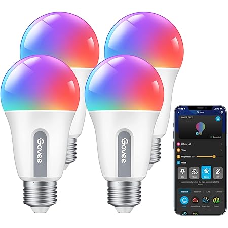 Govee Smart Light Bulbs, RGBWW Color Changing Light Bulbs, Music Sync, 30 Dynamic Scenes, 16 Million DIY Colors Wi-Fi & Bluetooth Light Bulbs Work with Alexa & Google Assistant, 4 Pack