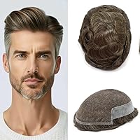 Vista 40 de FACE MIRACLE - Tupé frontal de encaje francés para hombres, sistema de reemplazo de cabello humano de encaje con pieza de pelo de poliuretano