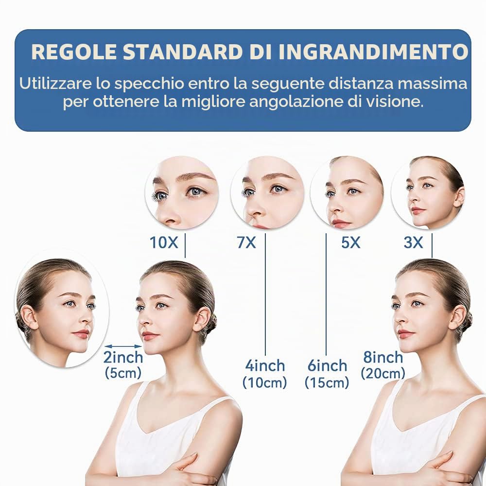 DOWRY Specchio Trucco da Parete Specchio Estensibile da Bagno Specchio Ingranditore da Parete 7x Rotazione a 360° Bifacciale Specchio Cromo Specchio da Barba,Diametro 8 Pollici
