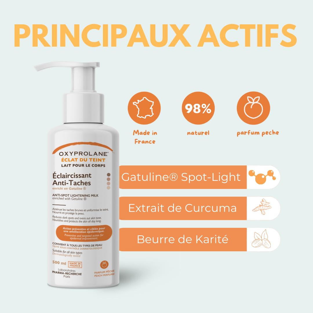 Eclat du Teint – Lait Éclaircissant Anti-Taches | Hydratant, Unifiant & Nourrissant – Gatuline® Spot-Light, Curcuma & Beurre de Karité – Soin Corps Teint Terne ou Taches Pigmentaires
