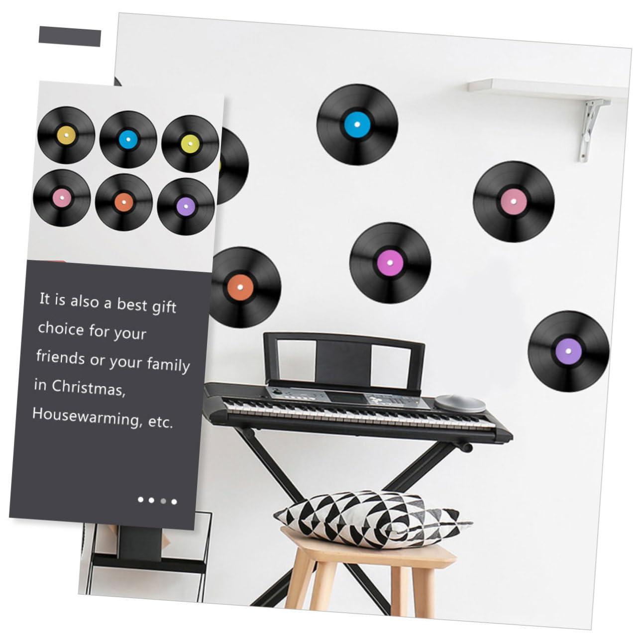 SHINEOFI 3 Set Adesivo da parete per in vinile decorazione di da parete annata adesivi decorazione della parete CD arredamento della stanza della musica Adesivo a parete pvc