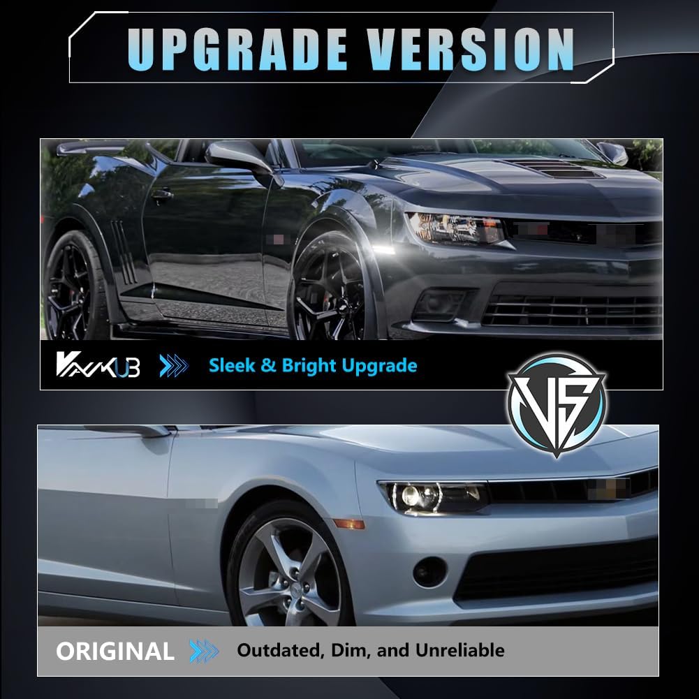 LED Side Marker Lights Smoked Lens for Chevy Camaro 2010 2011 2012 2013 2014 2015, 5th Gen Camaro White Front Rear Bumper Fender Marker Lamps Turn Signal, Side Marker Reflectors Lights, 4 PCS