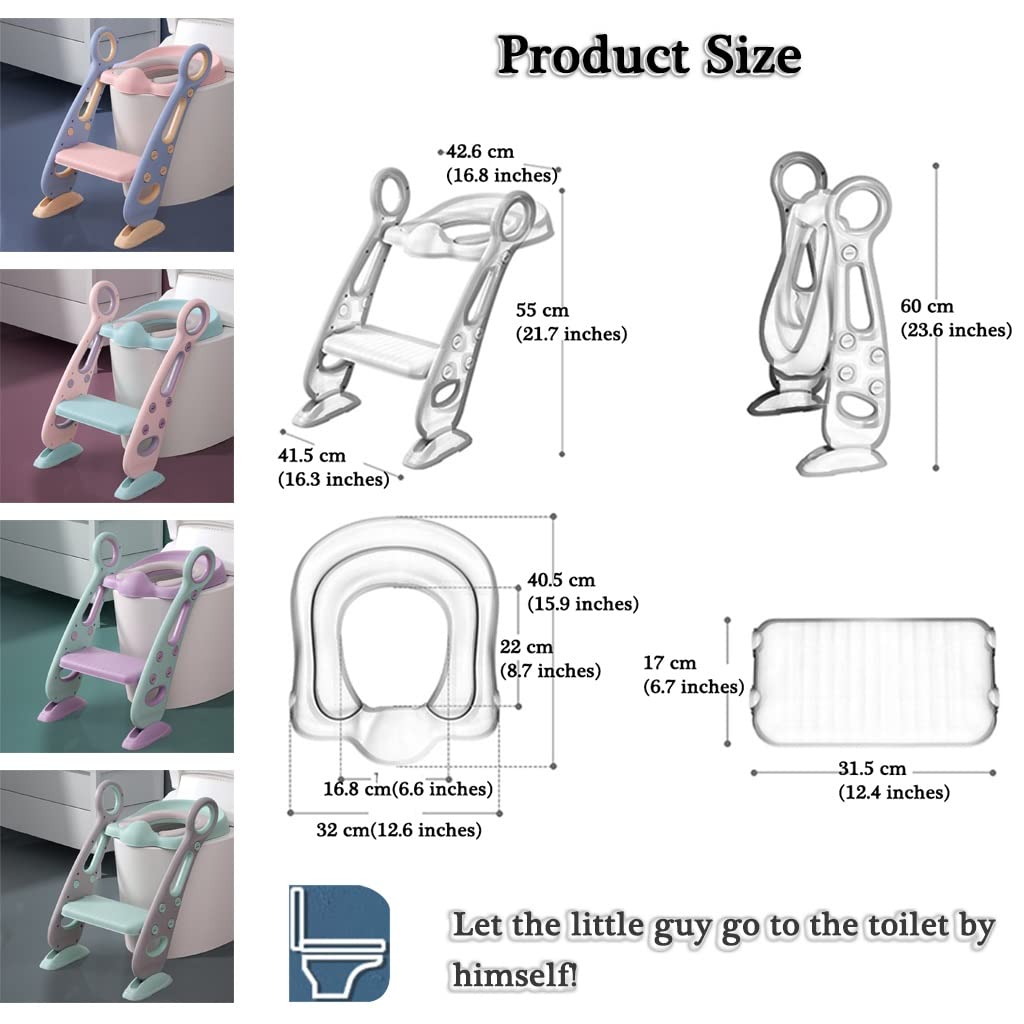 Topfchentrainer Mit Leiter Einstellbar Toilettensitz Mit Treppe Mit PU-Kissen, Zusammenklappbar Toilettentrainer Mit Treppe Für Jungen Und Mädchen, Belastbarkeit 80kg