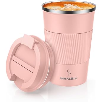MOMSIV Thermal Mug Insulated Mug 13 oz/380 ml Non-Slip Stainless Steel Travel Mug Double-Walled Insulated Vacuum Leak-Proof Travel Mug with Lid Coffee-to-Go Mug Purple