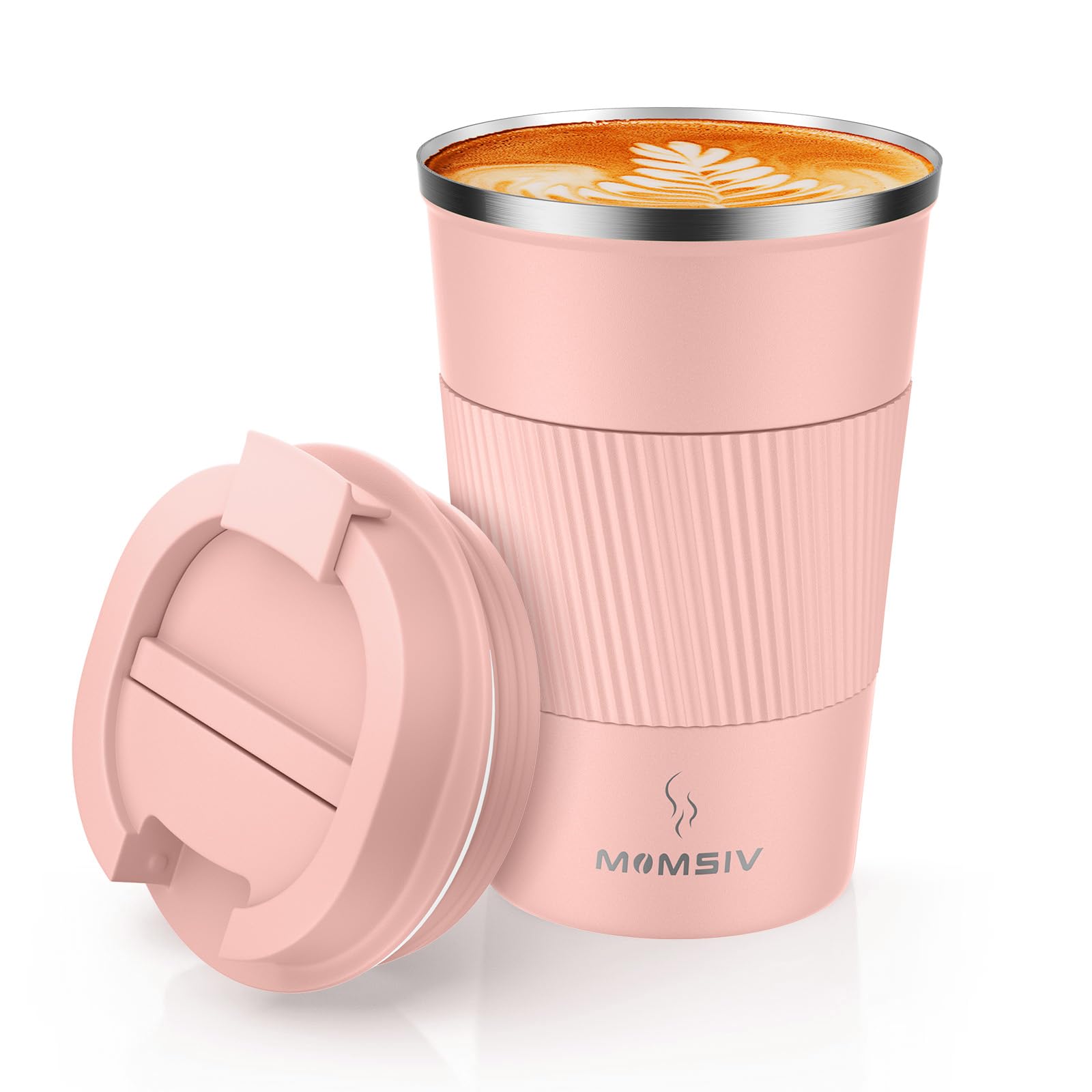 MOMSIV Thermobecher, 380ml Edelstahl Kaffeebecher mit Auslaufsicherem Deckel, Isolierbecher Vakuum auslaufsicher Reisebecher, doppelwandig isoliert Autobecher für Kaffee, Tee Wasser