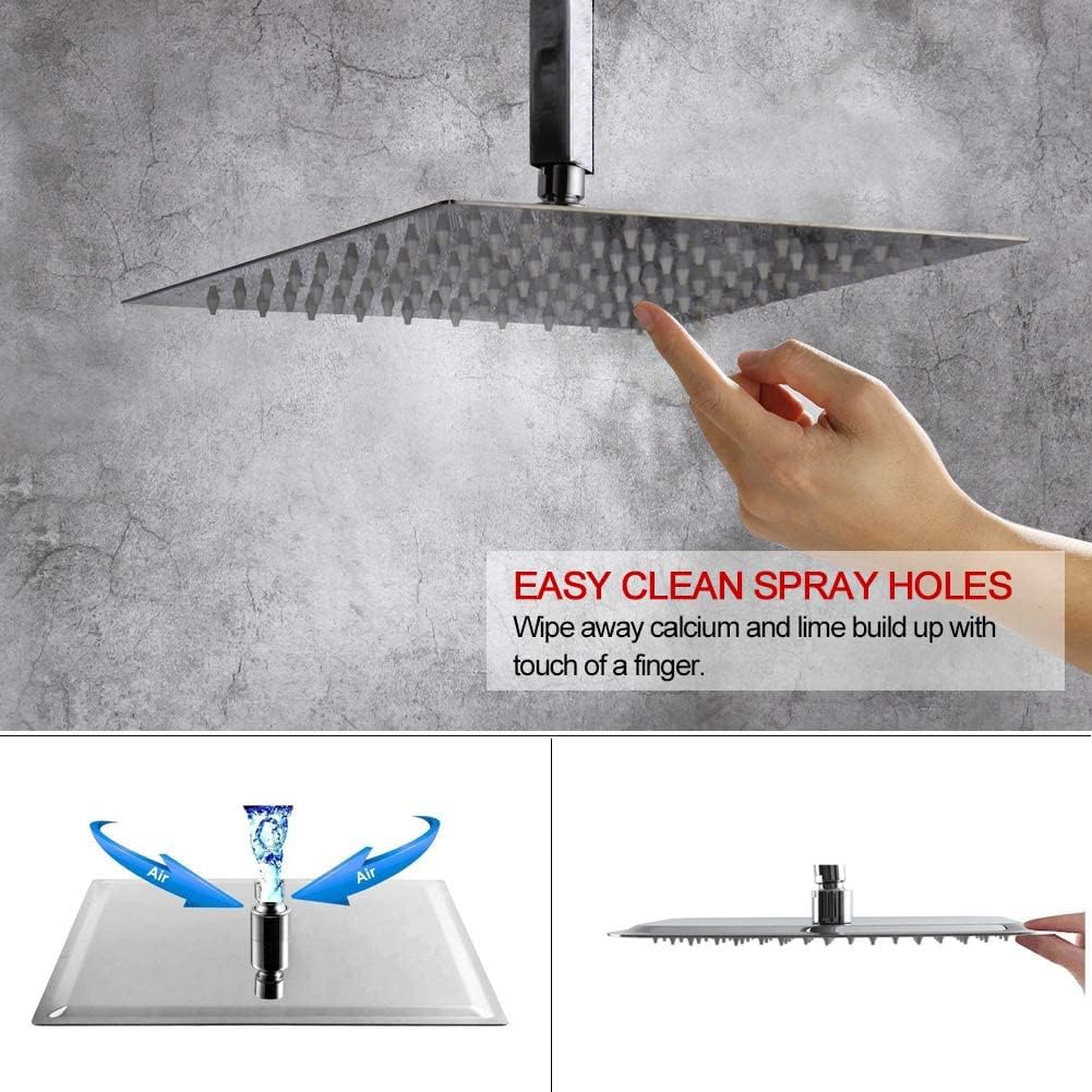 Gеt Pорulаr оƒƒеr Ceiling Mount Chrome Shower Combo, Bathroom Luxury Rain Mixer Shower Faucet Set 12 Inch Shower Head and Handle Set with Handheld Shower Single Handle Shower Trim Kit with Rough-in Valve