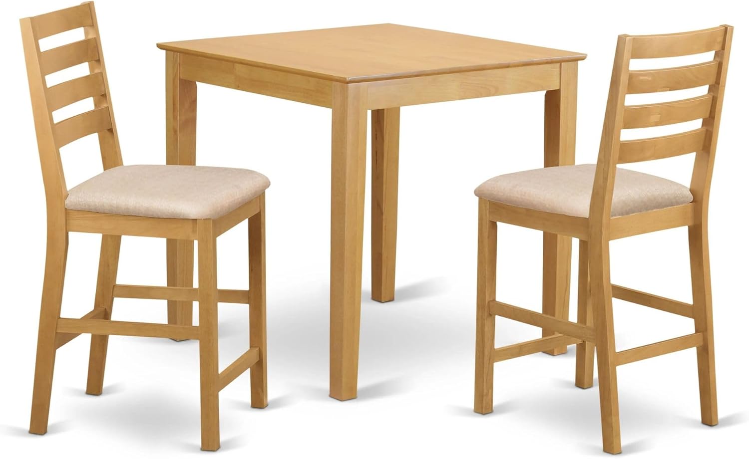 East West Furniture PBCF3-OAK-W 3 Piece Counter Height Dining Table Set Contains a Square Wooden Table and 2 Kitchen Dining Chairs, 36x36 Inch, Oak