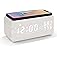 Lancoon Wooden LED Alarm Clock with Wireless Charging Temperature and Humidity Display Calendar Adjustable Brightness Sound C
