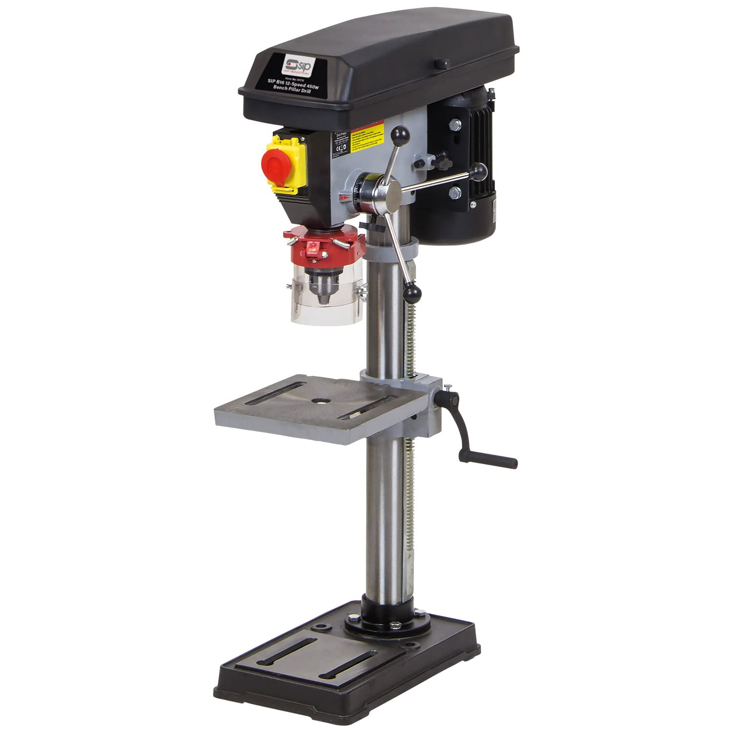 SIP 01711 B16 Pillar Drill - 450W, 12-Speed, Bench Mount, Cast Iron Base, Tilting Table
