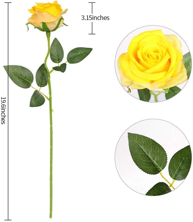 Kisflower 12Pcs Roses Artificial Flowers Fake Silk Rose Flowers Realistic Single Stem Flower Bouquet for Wedding Party Office Home Decor (Gradient Yellow) - Image 3