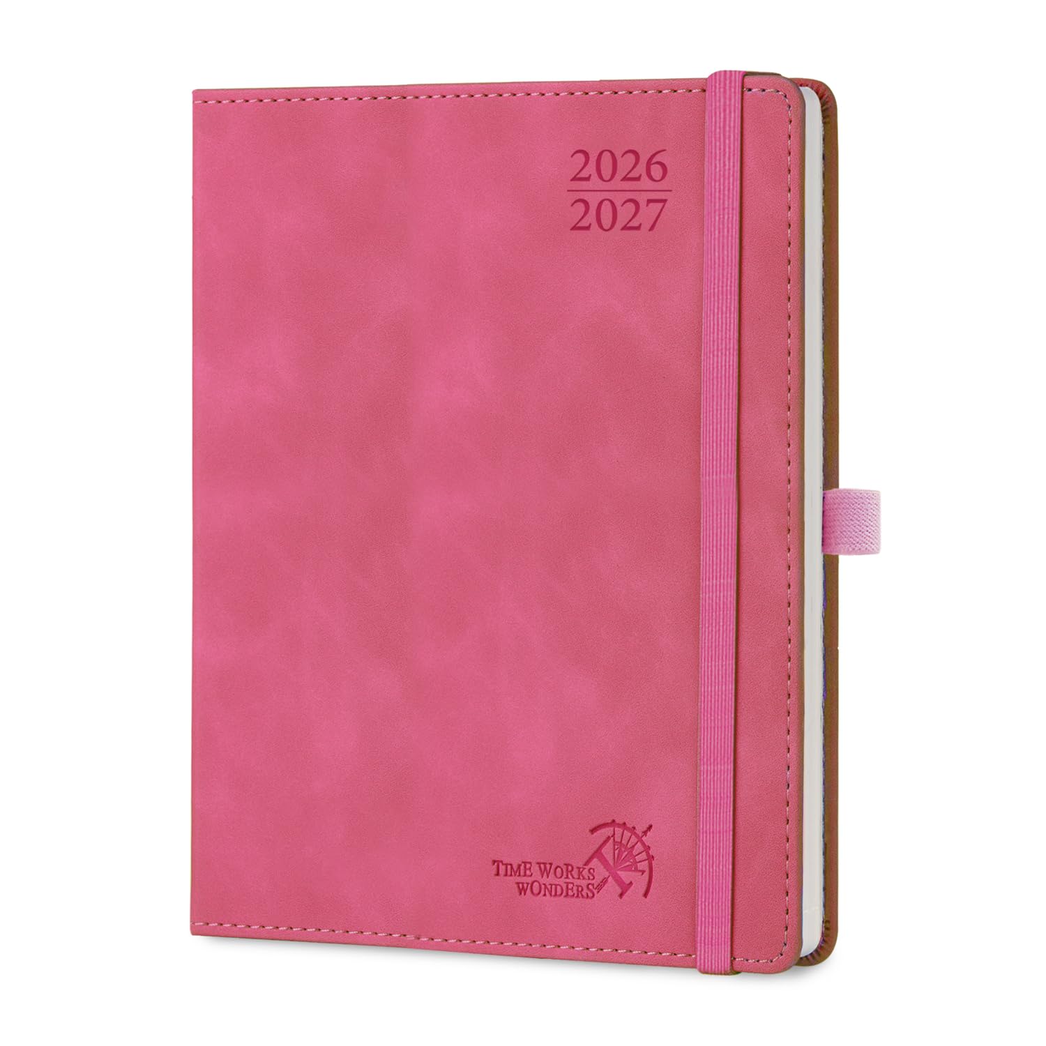 POPRUN Academic Diary Week to View 2026-2027 Large Soft Cover 26.5 x 21.5 cm - 26/27 Weekly Planner & Notebook in One, Inner Pocket, Monthly Tab(Magenta​)