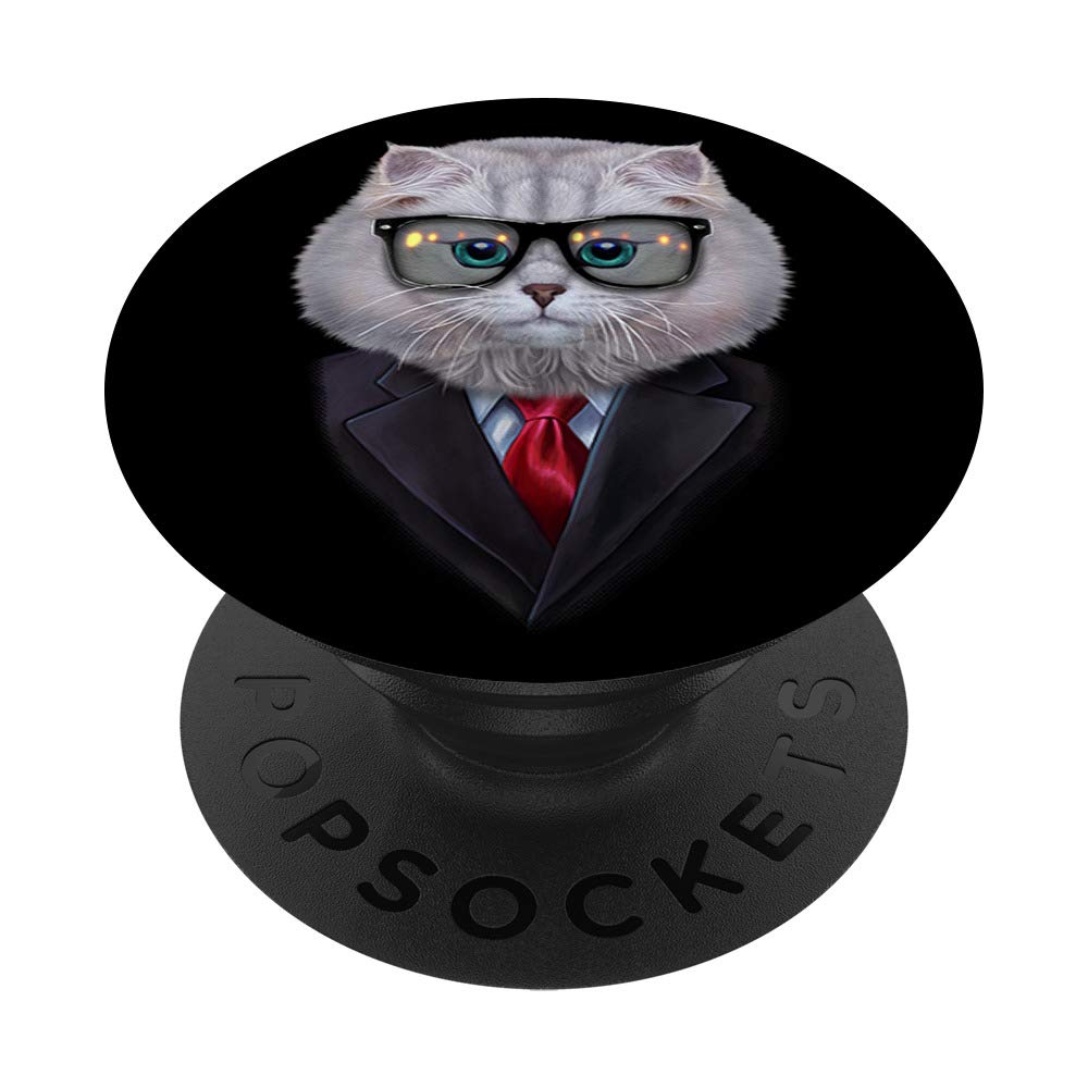 Dandy White Tabby Cat wearing Sunglass and Posh Suit PopSockets Grip and Stand for Phones and Tablets