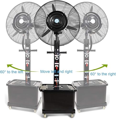Miniatura 3 de Ventilador de pedestal oscilante negro de 3 velocidades, tanque de agua de 42 l grande para industrial, comercial, residencial y invernadero