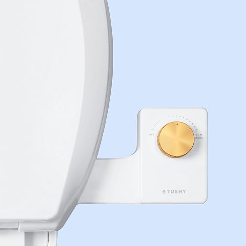 TUSHY Fresh Ultra-Slim Starter Bidet Attachment for Toilet | Non-Electric, Adjustable Water Pressure, Cool Water Rear Wash, Self-Cleaning | Elongated & Round Toilets, 10 Min Install, Brushed Brass