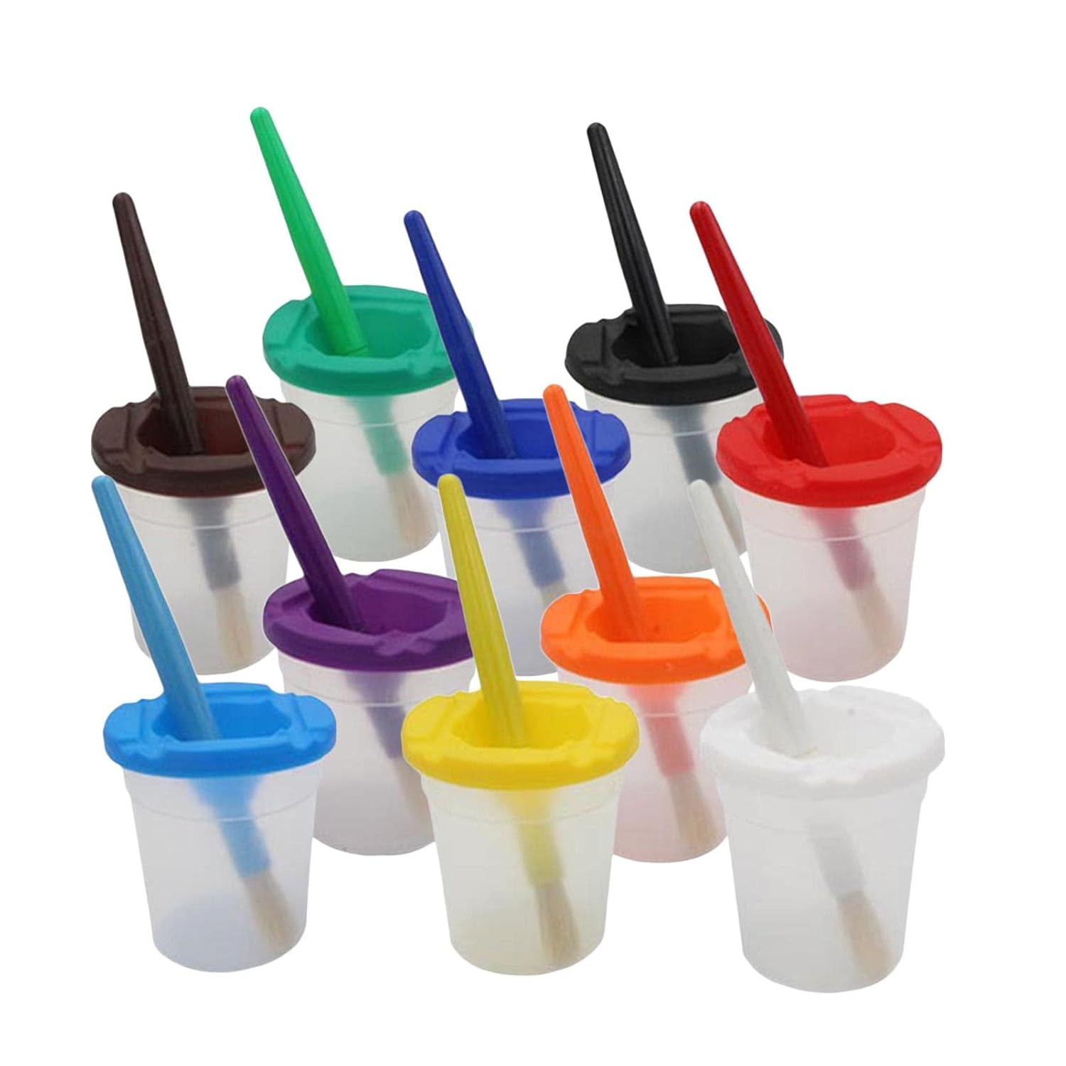 myaddiction 5pcs Non Spill Paint Cup + 5pcs Paint Bristle Brush Light