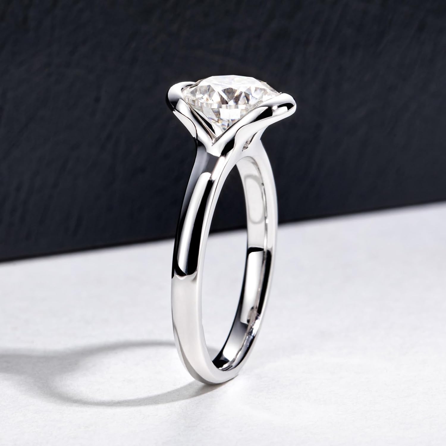 Moissanite Engagement Rings 1cttw-2.15cttw Round Cut Half Bezel Setting/Bezel Setting/Channel Setting/Halo Setting Lab Created Diamond Solitaire Promise Anniversary Rings for Women