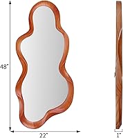 Vista 9 de 48"x 22" Irregular Wall Mirror, Walnut Wood Framed Wall Mirror, Asymmetrical Wall Wavy Mirror for Living Room Bedroom Entryway Bathroom Modern