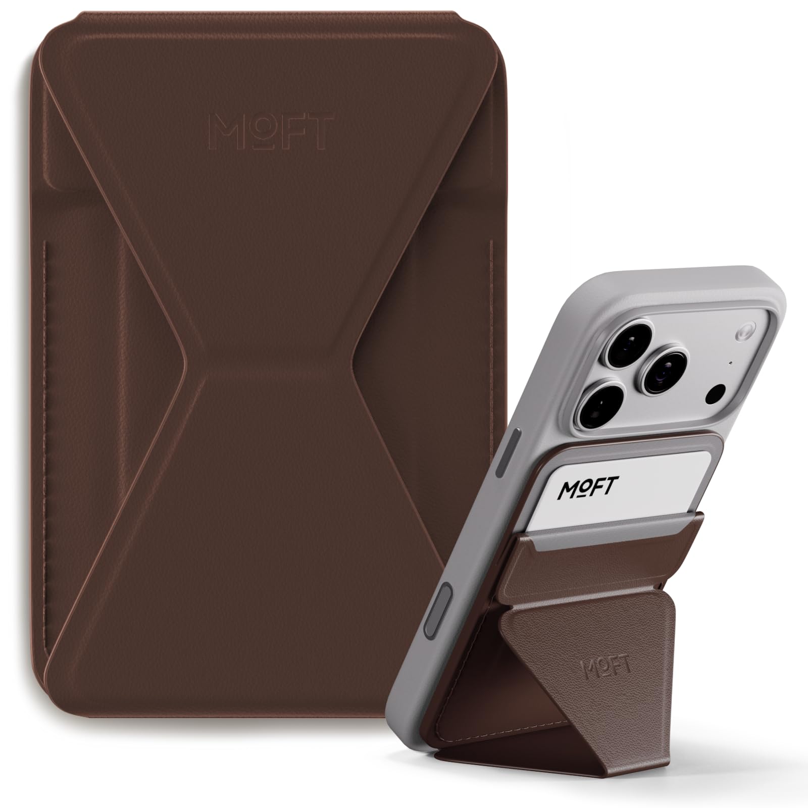 MOFT 마그네틱 지갑 스탠드, 아이폰 17/16/15/14/13/12 시리즈, 각도 조절 및 Magsafe 호환 MOVAS 폰 스탠드, 브라우니
