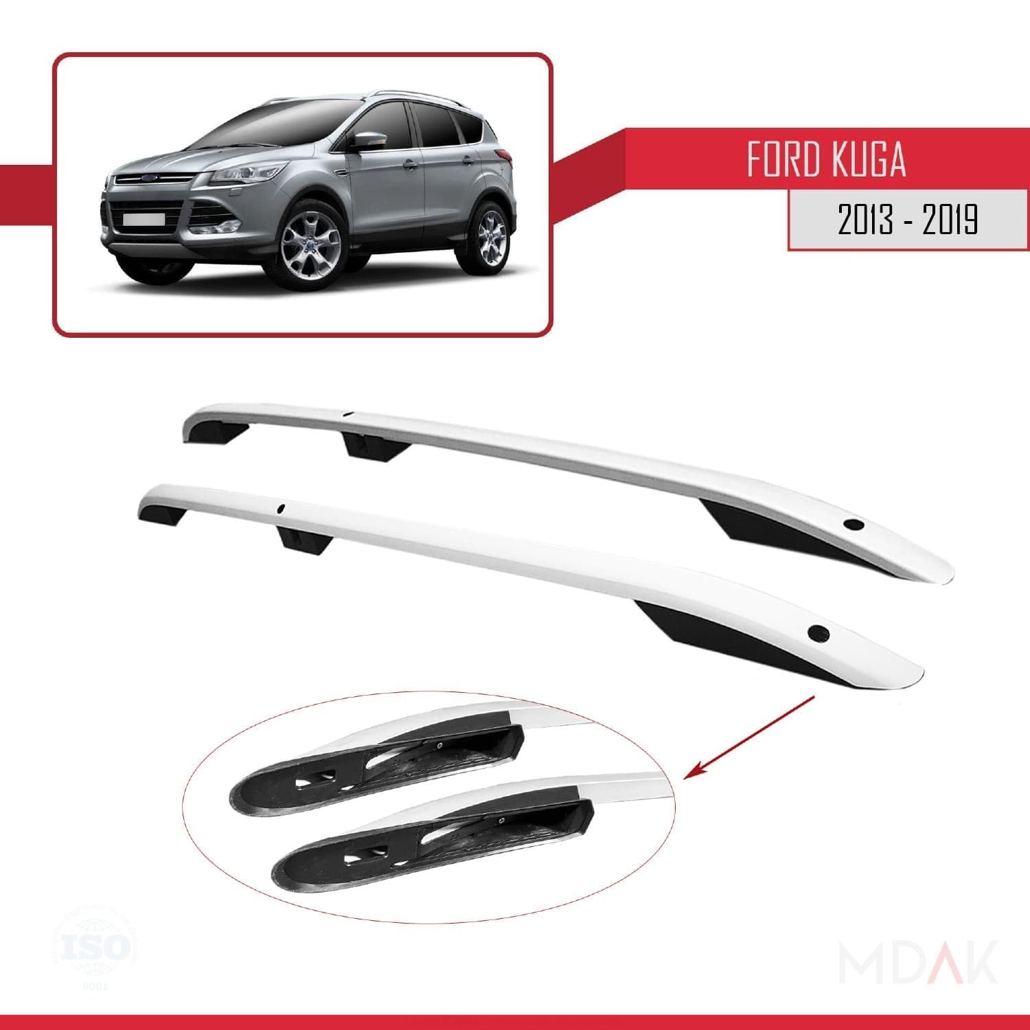 MDAK Kompatibel mit Ford Kuga 2 (C520) 2013-2019 (Kurzer Radstand L1/H1) Dachreling Dachträger Gepäckträger Grau