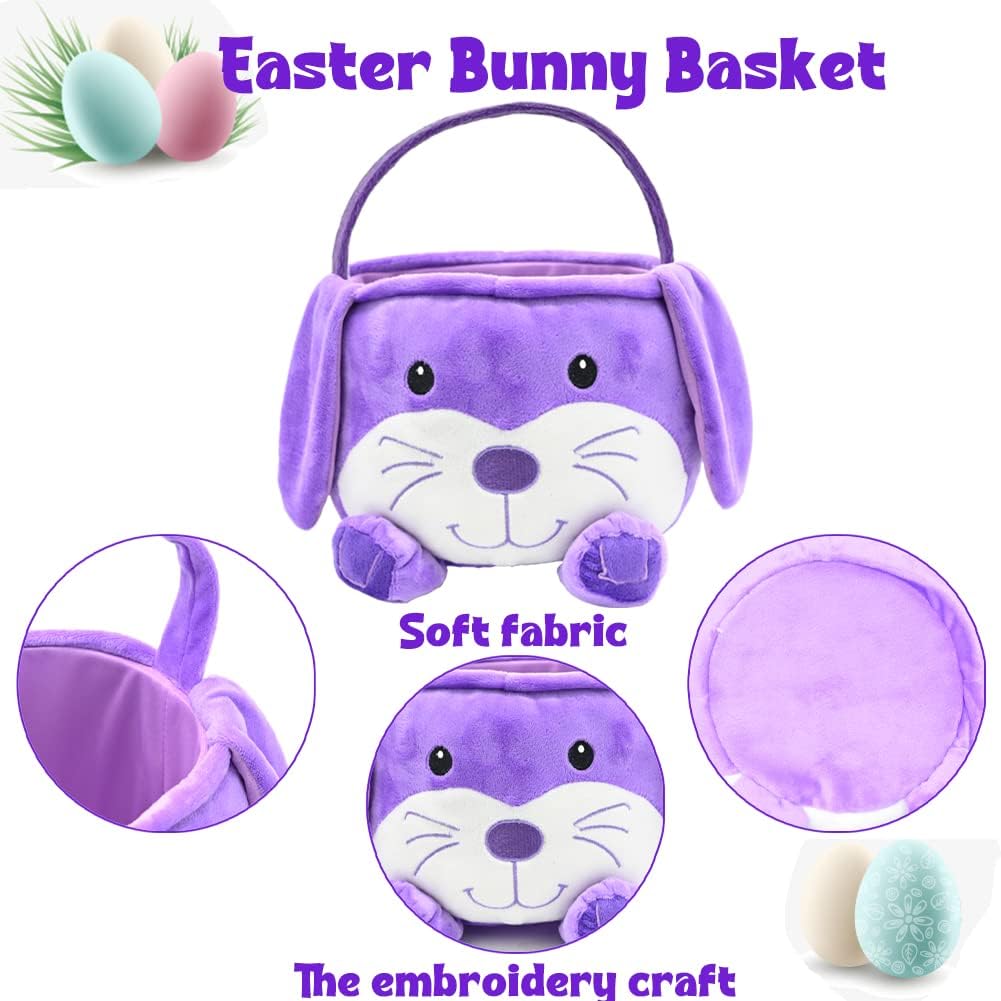 UMEELR Easter Bunny Basket with Rabbit Duck Keychains Bunny Ears, Cute Plush Basket for Baby Girls Boys Easter Gifts Hunt Bag