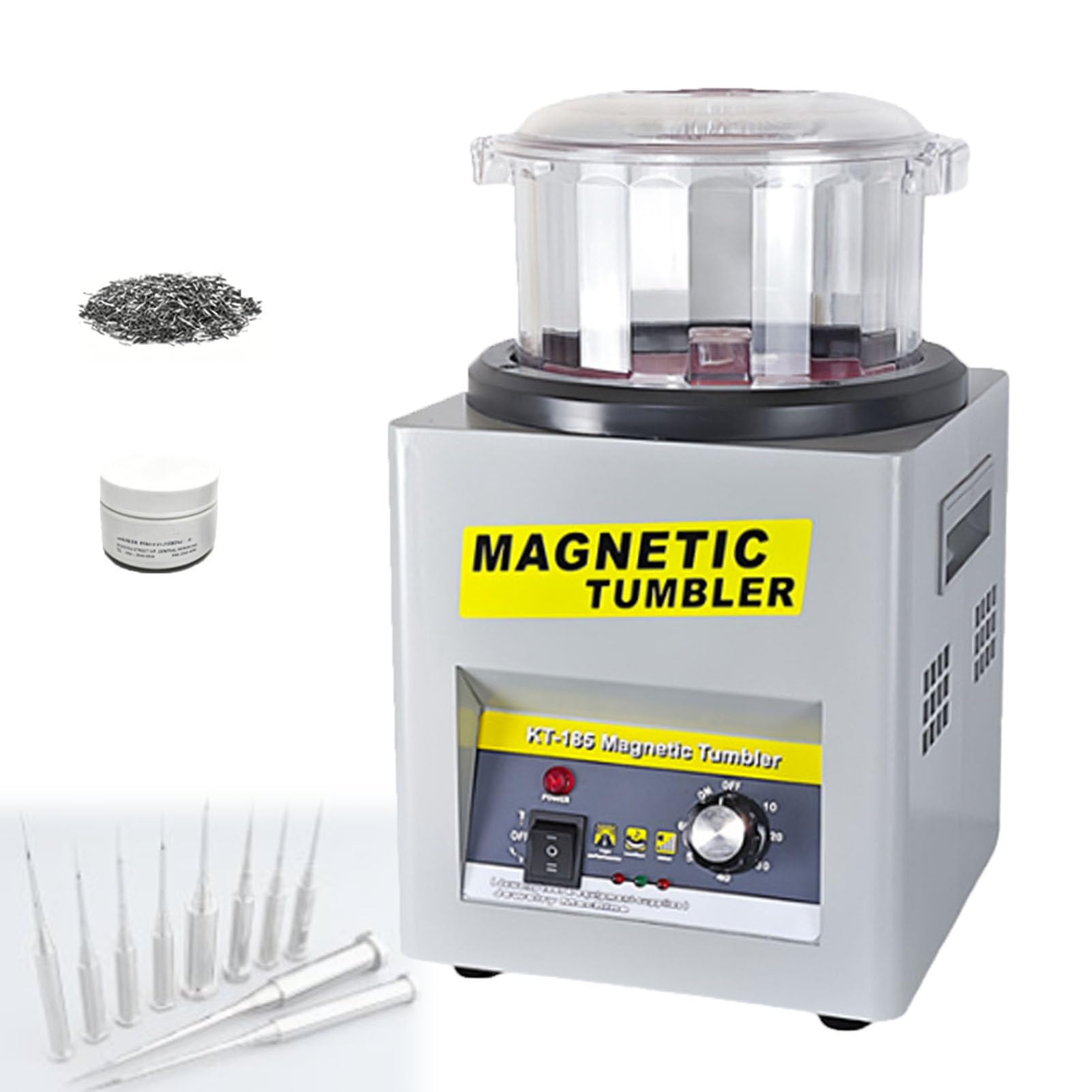 Zowdrix Magnetic Tumbler Polisher Machine, 180mm Cylinder 2000 RPM Jewellery Finisher with Auto Forward Reverse Function for Beginners and Jewelers Daily Polishing Work