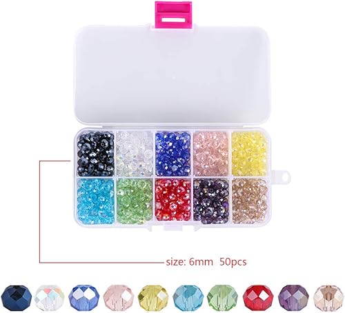 Miniatura 3 de Cuentas de vidrio Briolette de 0.236 pulgadas para hacer joyas, 500 piezas de color AB, cuentas espaciadoras de cristal de color facetadas en forma