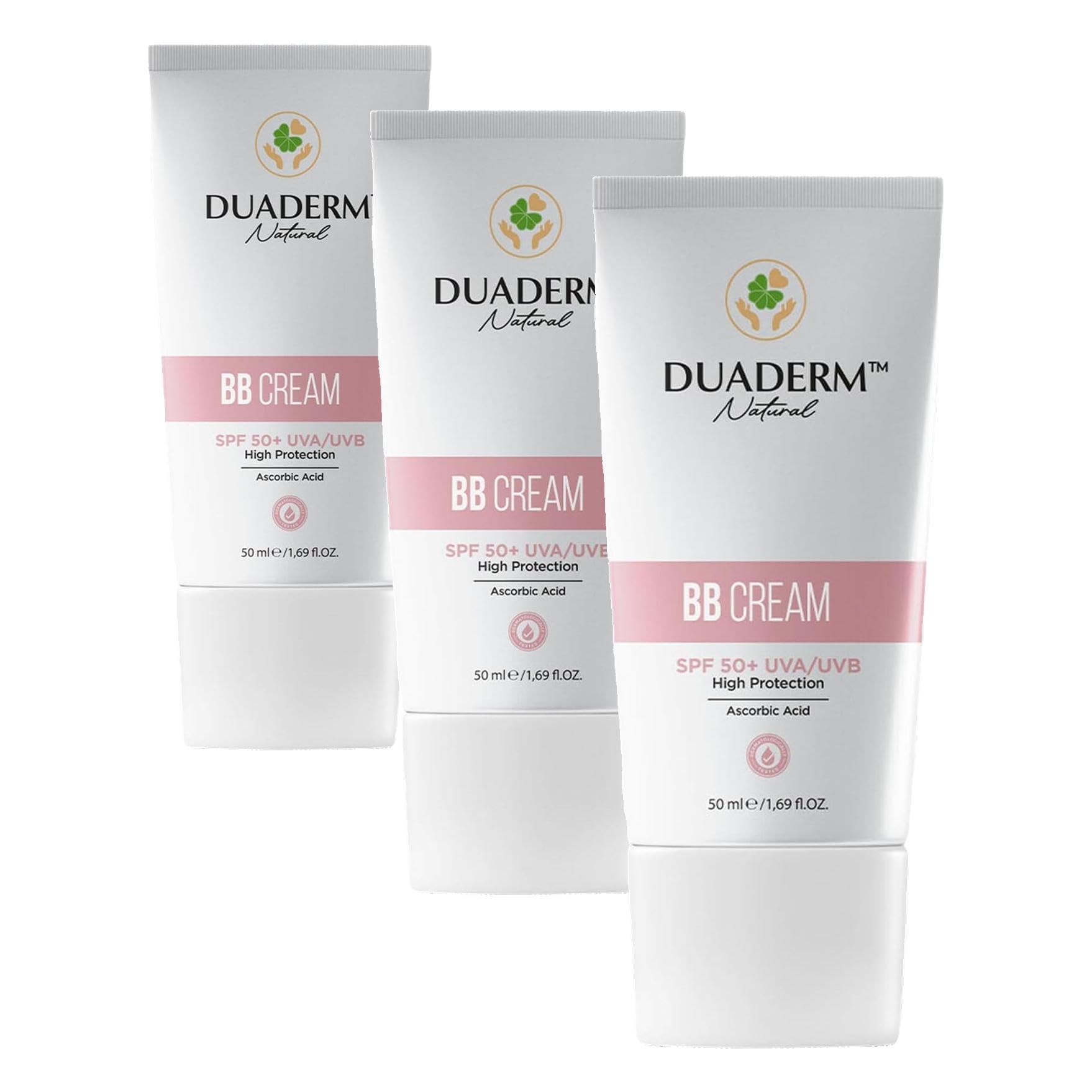 Duaderm Besleyici BB Krem, SPF 50+ UVA/UVB Koruma, Nude Ton, 50 ml (3 paketi)