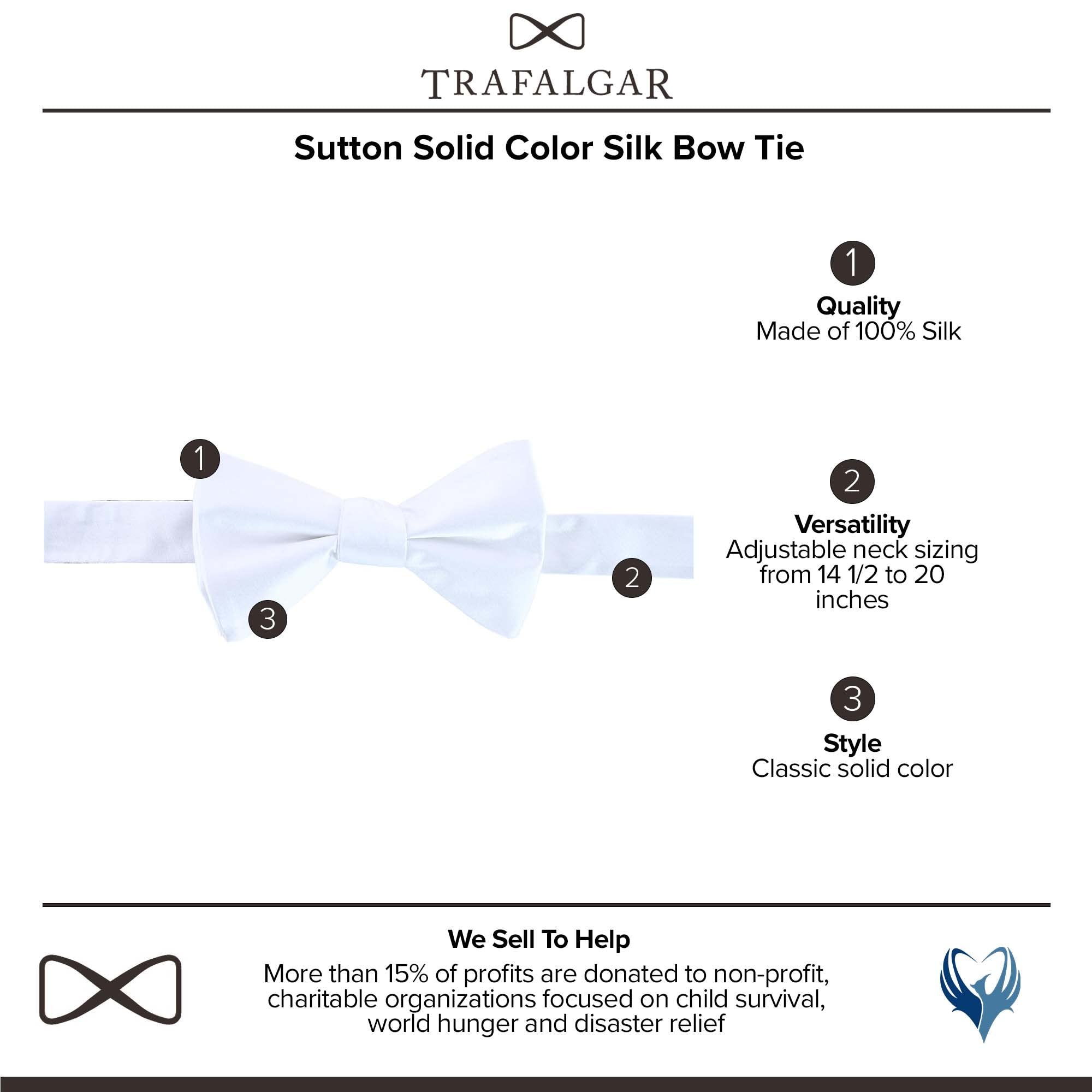 Trafalgar Papillon Sutton in seta tinta unita, bianco, taglia unica