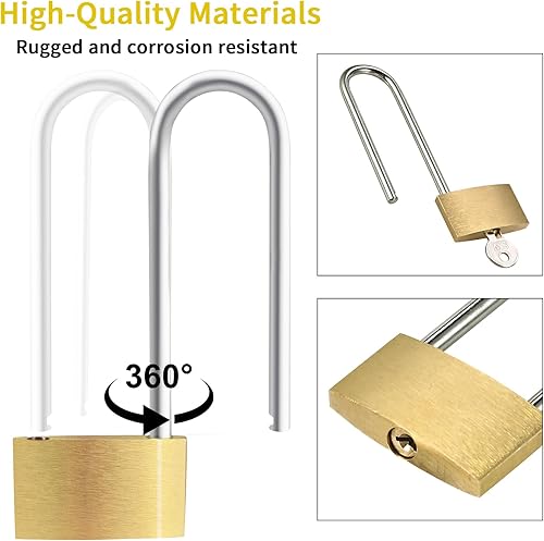 Miniatura 4 de Lockwise Paquete de 2 candados de grillete largo, cerraduras de latón macizo impermeables de 2.9 pulgadas con 3 llaves, candado con llave para