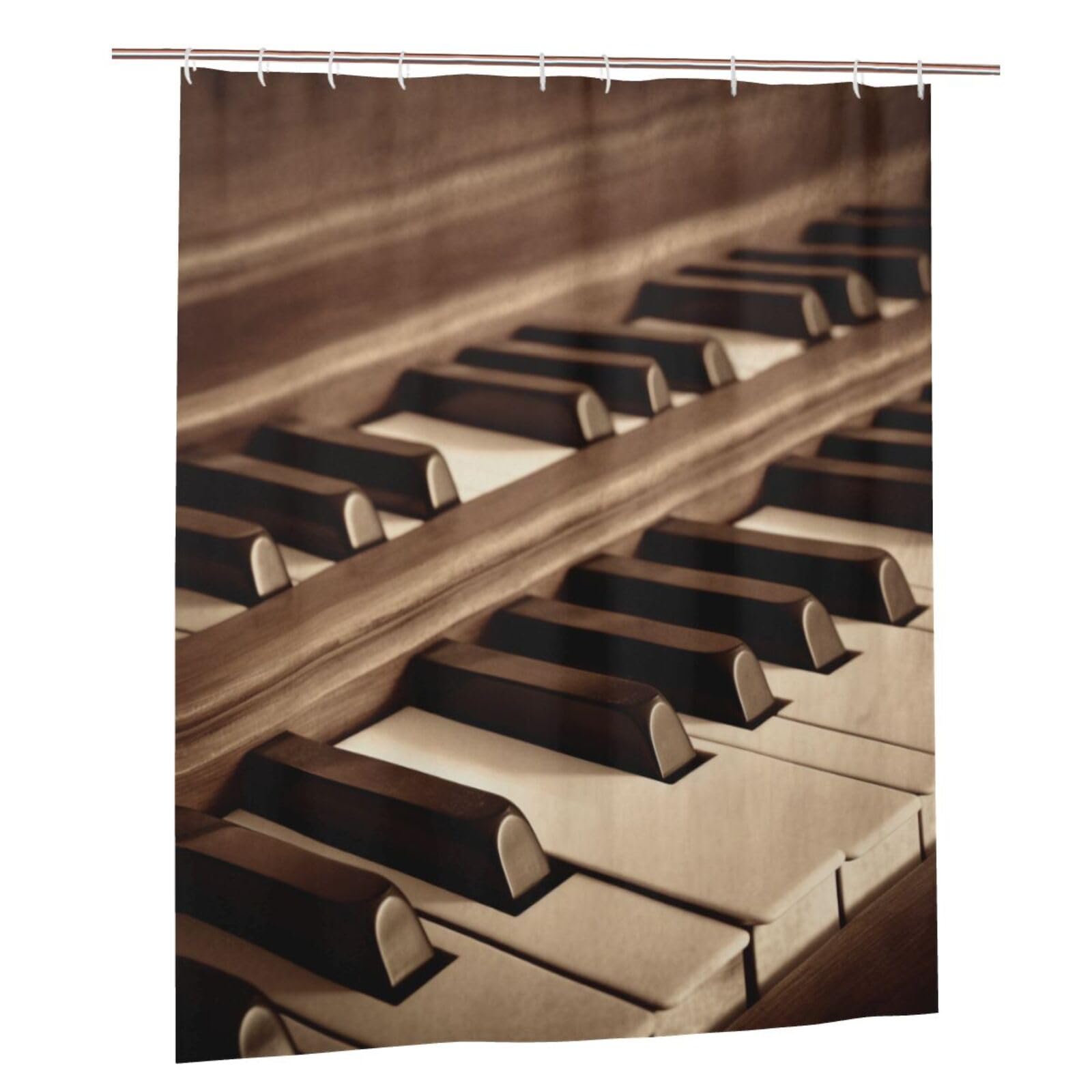 BWWHCCTI Sepia Tone Piano Keys Printed Shower Curtain With 12 Plastic Hooks Opaque Quick Drying Waterproof Shower Curtains Sets For Bathroom 152x183 Cm