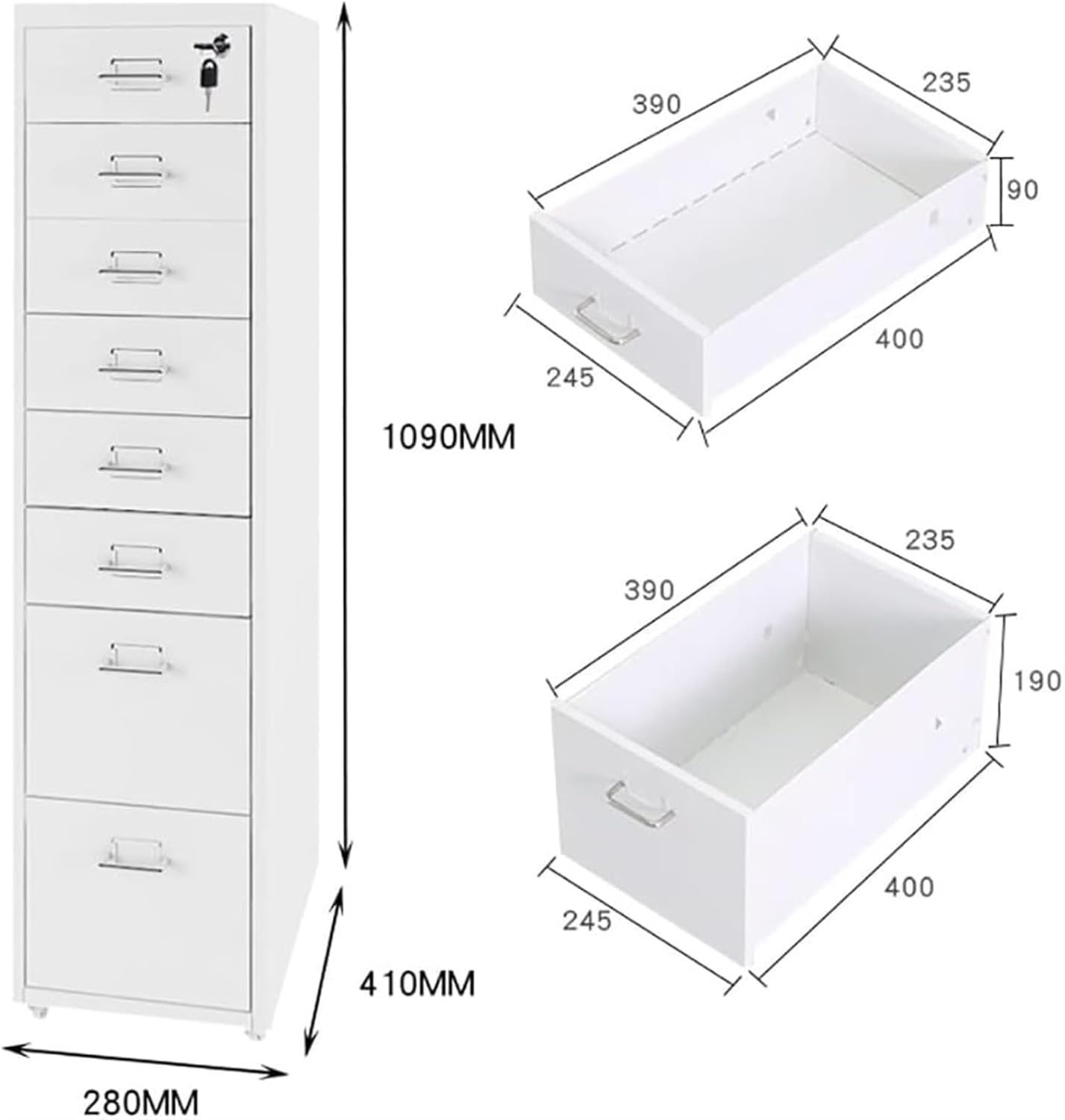 File Cabinet with 8 Drawer, Metal Mobile File Cabinet with Lock and Casters, Under Desk Metal Filing Cabinet for /A4 File (Color : Lake Blue, Size : 11.02" L x 16.1" W x 42.5" H)