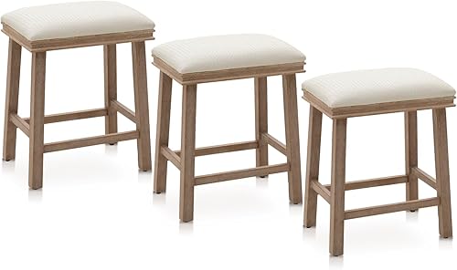 Miniatura 125 de Sophia & William Juego de 4 taburetes de bar de altura de mostrador, modernos taburetes de bar de piel sintética sin respaldo con patas de madera