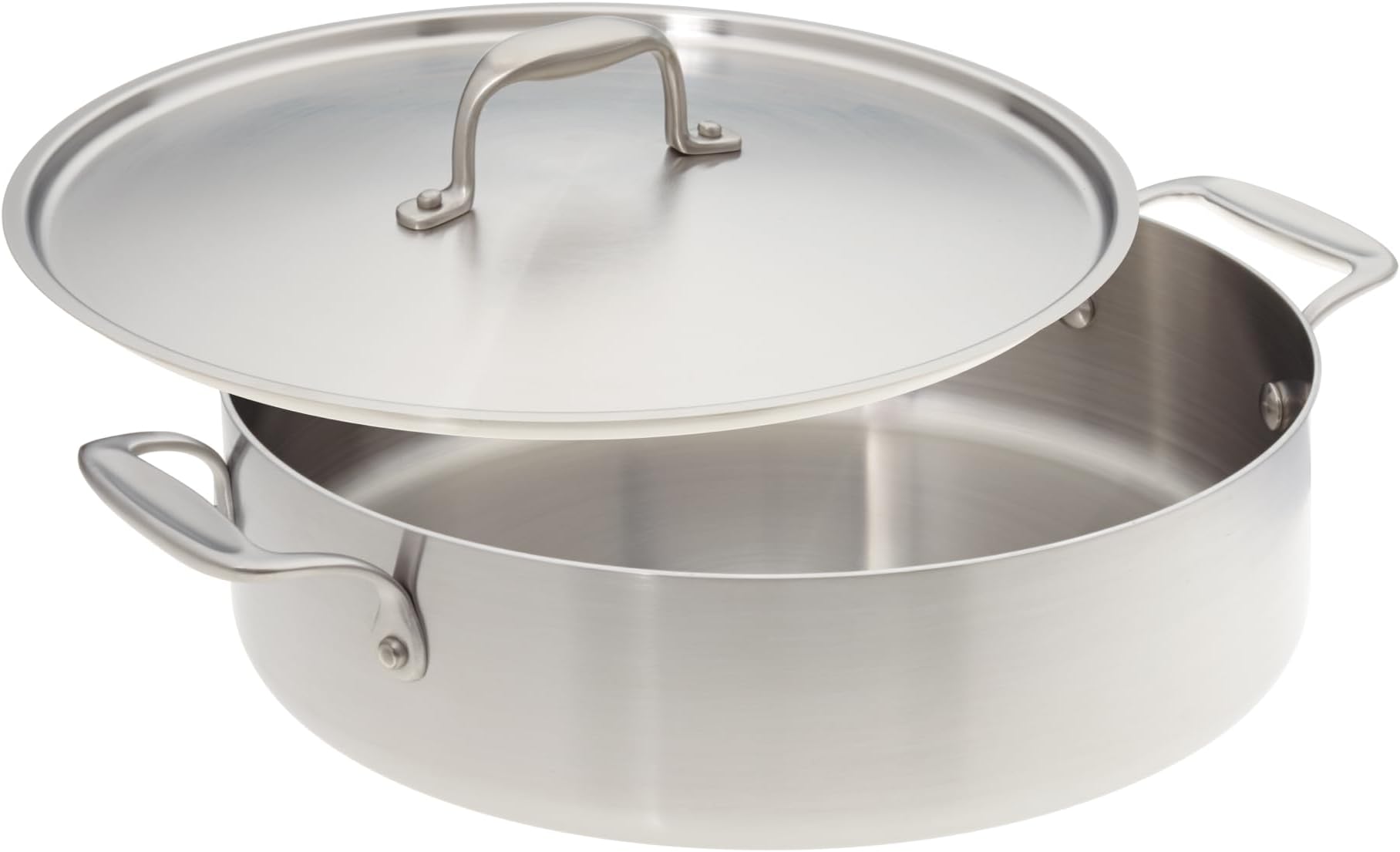 American Kitchen - 12 inch Stainless Steel Rondeau Casserole Pan, Oven Safe, Brasier and All-in-One Pan with Cover, Made in America