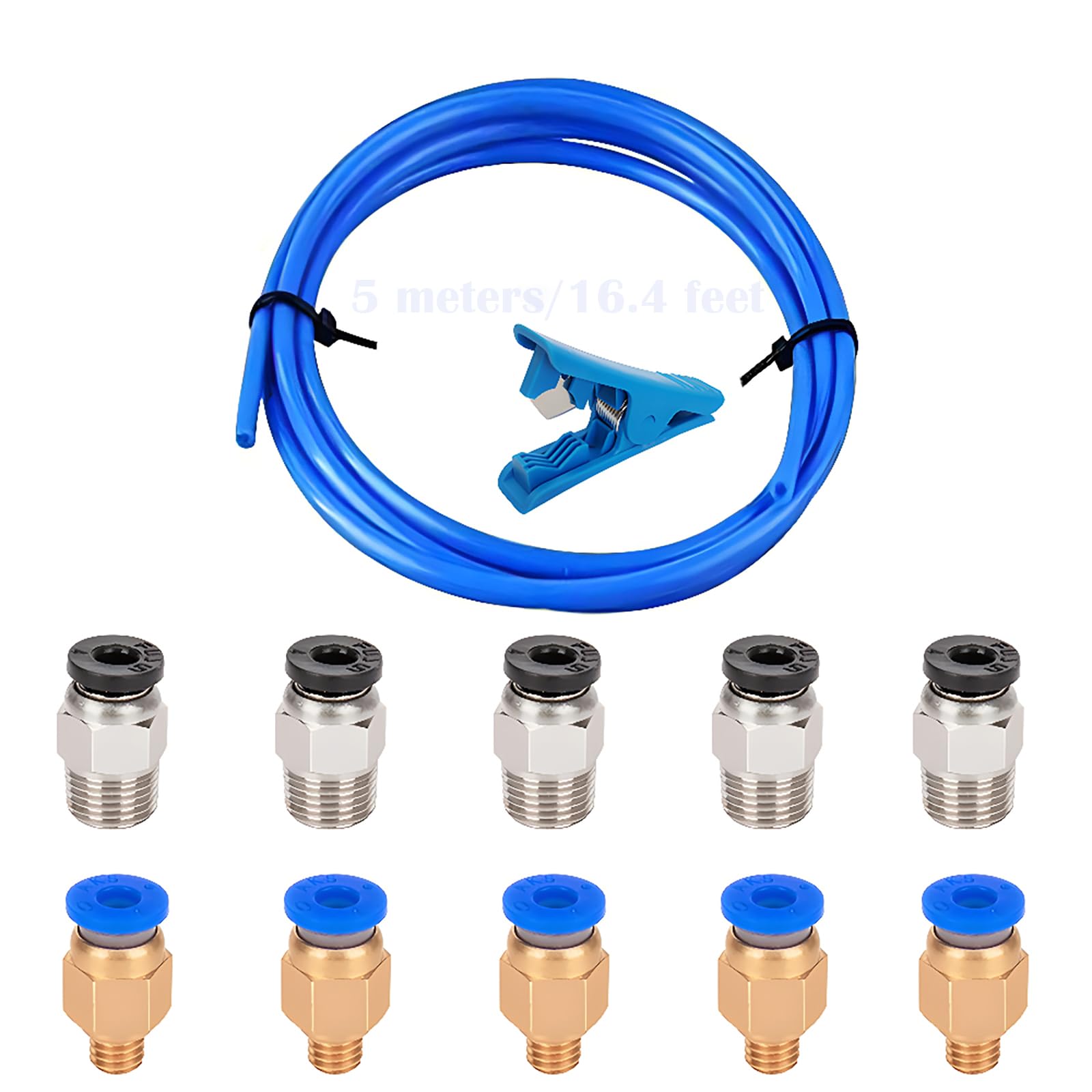 5 Meters Teflon Tube Blue Ptfe Tubing With 5 Pieces Pc4-M6 And 5 Pieces Pc4-M10 And Ptfe Tubing Fittings Cutter For Ptfe Tube Push Fitting Connector 716852508372