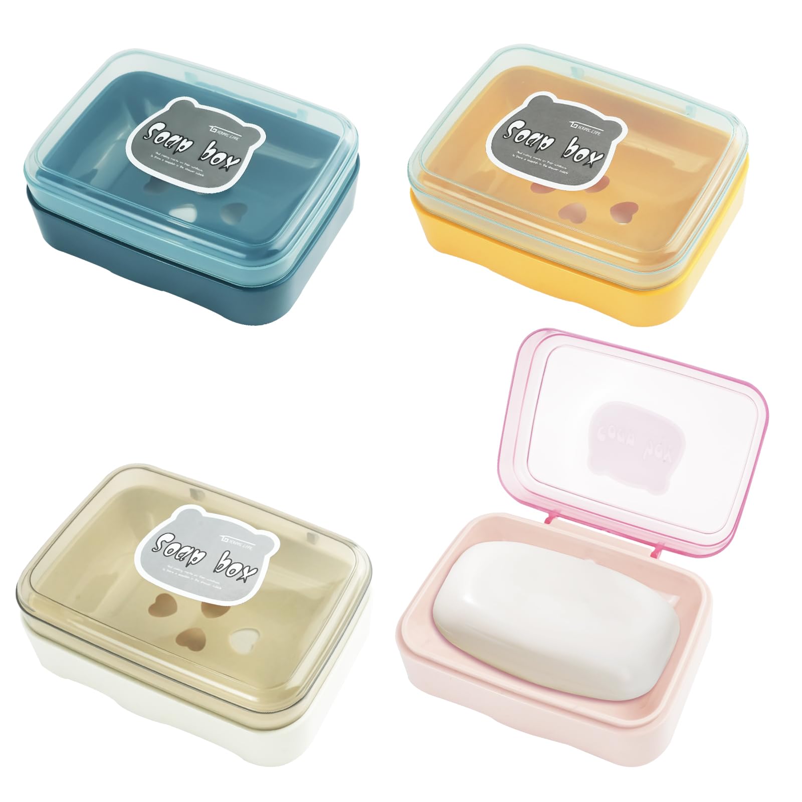 Photo 1 of 4 Pack Travel Soap Case Leakproof Soap Container Portable Bar Soap Holder with Lid Soap Box Dishe for Bathroom, Shower, Gym, School, Camping, Vacation, Travel Essentials