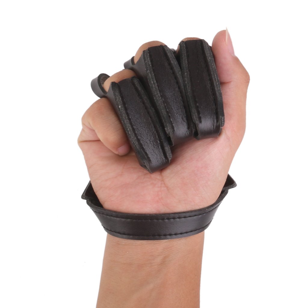 Pelle Di Mucca Caccia Tiro Con L'arco A Tre Dita Tiro Protettore Guanto Nero