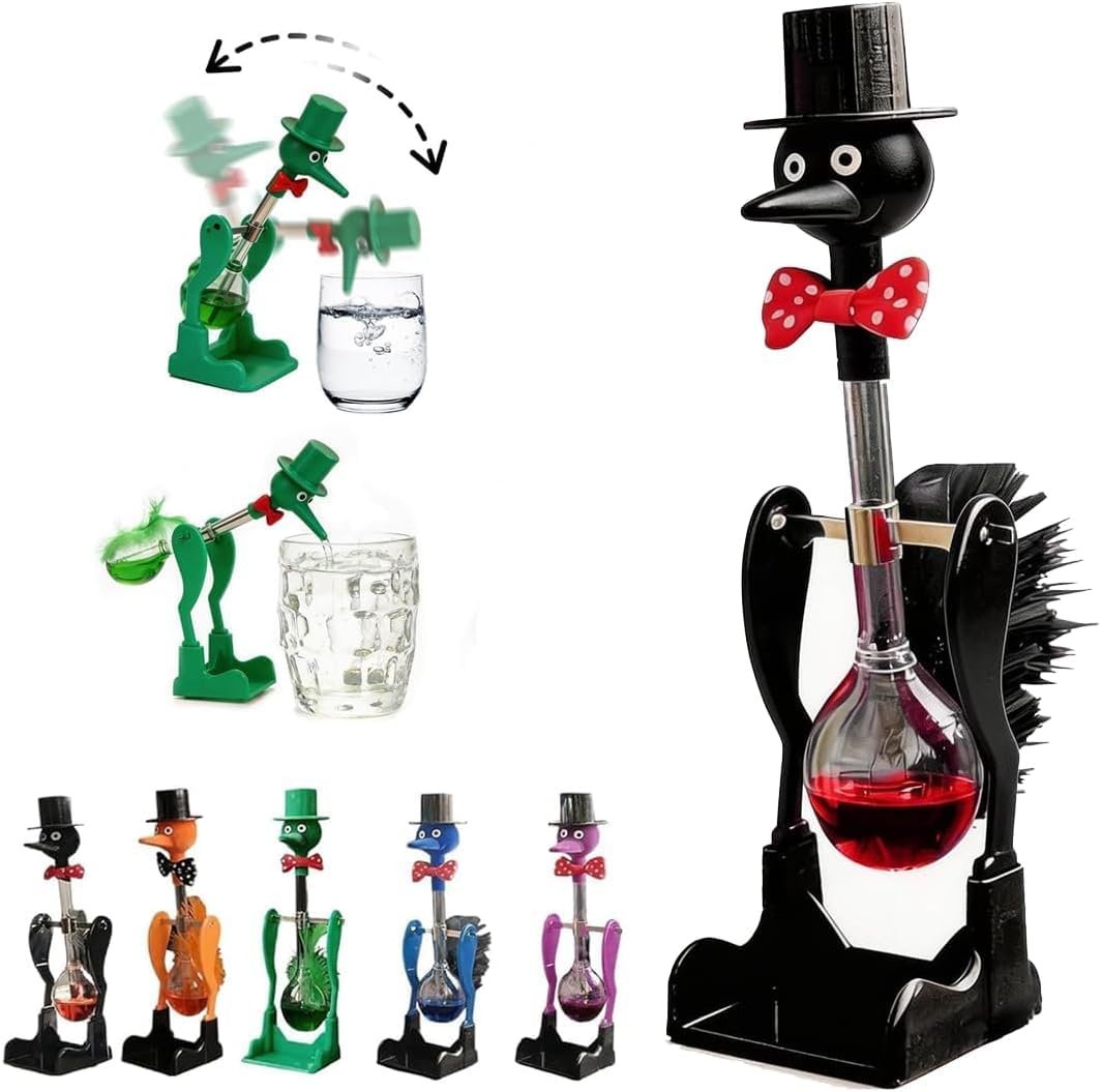Drinking Bird Toy, Novelty Drinking Water Bird Toy, Perpetual Motion Bobbing Glass Duck for Home & Office Desk Decor, Educational Science Ornament & Fun Prank Toy (Black)