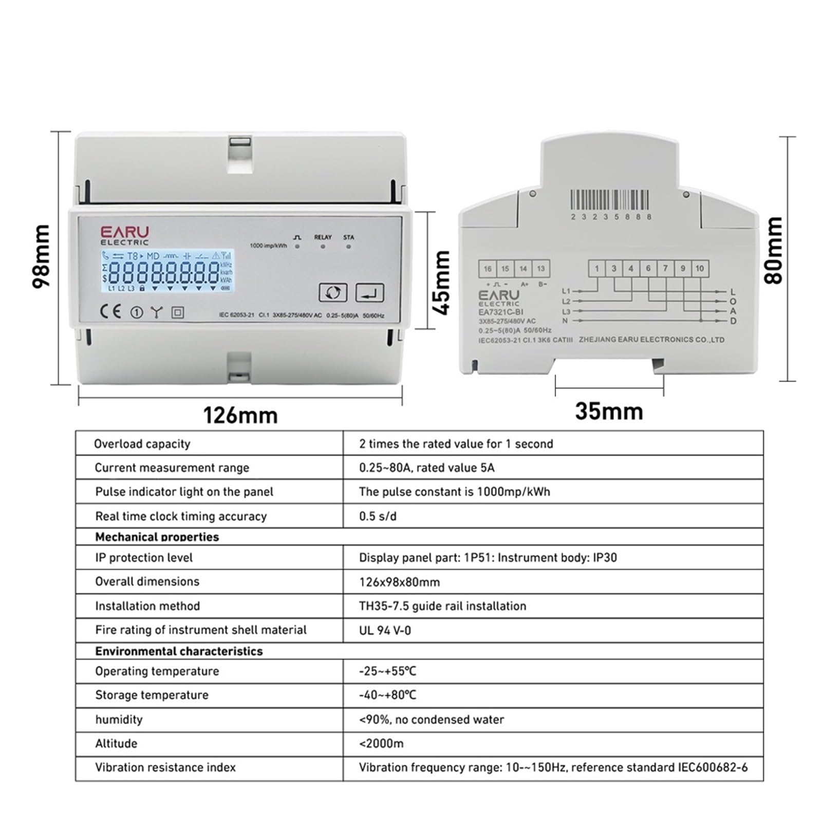 Le wattmètre de Surveillance du Compteur d'énergie bidirectionnel triphasé bidirectionnel Tuya WiFi ZigBee Prend en Charge Modbus RTU 3 * 85/190V ou 230/400VAC (Color : Zigbee)